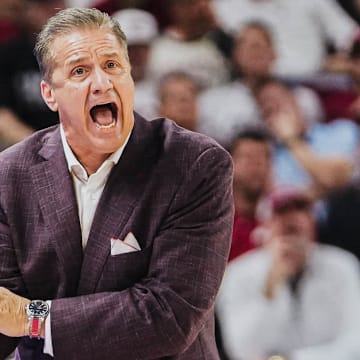 Arkansas Razorbacks coach John Calipari against the Texas Longhorns at Bud Walton Arena in Fayetteville, Ark.