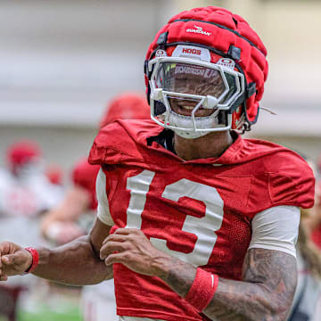 Arkansas Razorbacks cornerback Kani Walker during fall camp practice at the indoor center in Fayetteville, Ark.