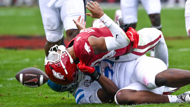 Razorbacks quarterback Taylen Green is injured against Ole Miss