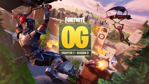 Fortnite OG: Player Gliding into Tilted Towers