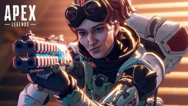 Horizon holds a peacekeeper shotgun in Apex Legends