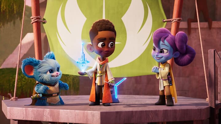 Star Wars Young Jedi Adventures' Nubs (Dee Bradley Baker), Kai Brightstar (Jamaal Avery Jr.), and Lys Solay (Juliet Donenfeld). Image credit: Starwars.com