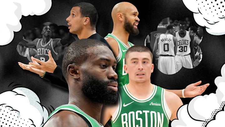 Jaylen Brown, Payton Pritchard, Joe Mazzulla, and Derrick White