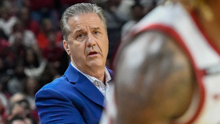 Arkansas Razorbacks coach John Calipari with Kentucky last season in a game at Bud Walton Arena on Jan. 27, 2024.