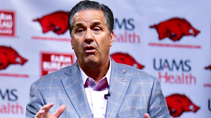 New Arkansas Razorbacks coach John Calipari introduced to fans on April 10, 2024, at Bud Walton Arena in Fayetteville, Ark.