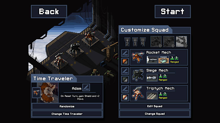 Into the Breach squad customisation screen