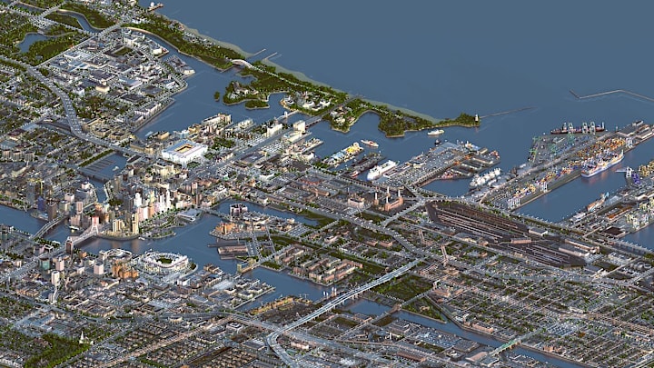 A modern American city build on a 1-to-1 scale in Minecraft.