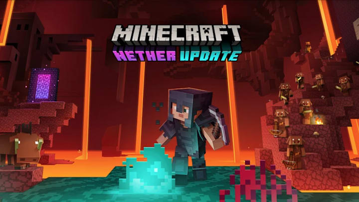 Alex in Netherite armor in the Nether