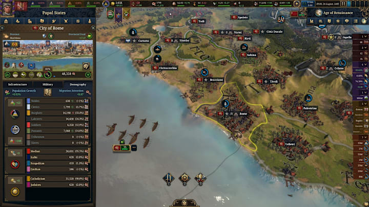 Europa Universalis 5 screenshot of a population menu.