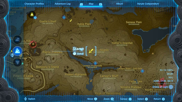 A map of Hyrule showing the location of a Lynel.