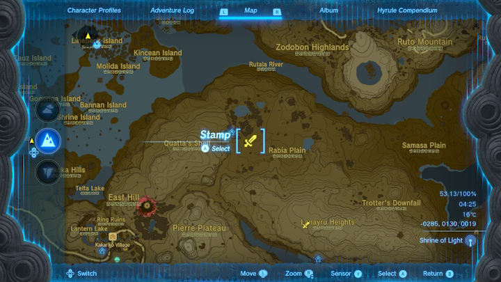 A map of Hyrule showing the location of a Lynel.