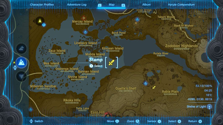 A map of Hyrule showing the location of a Lynel.