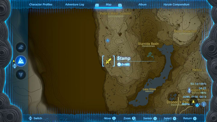 A map of Hyrule showing the location of a Lynel.