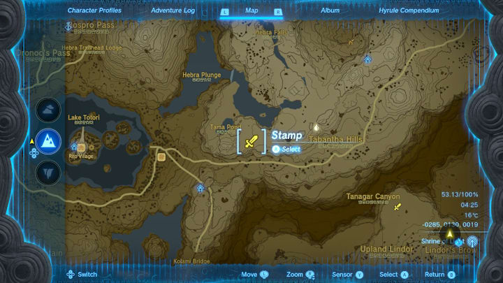 A map of Hyrule showing the location of a Lynel.