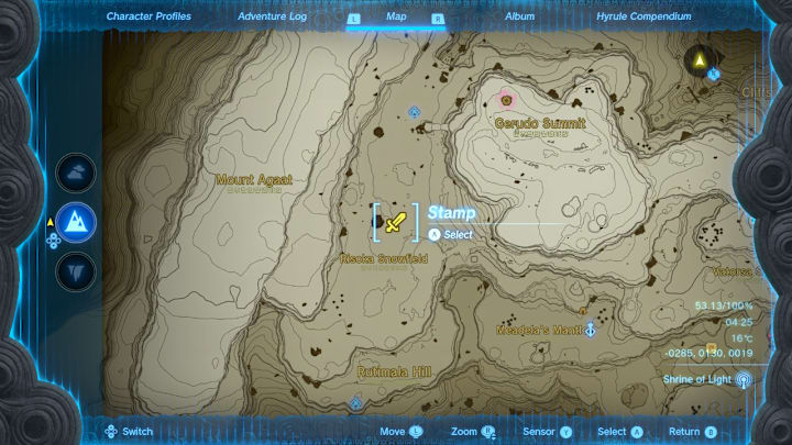 A map of Hyrule showing the location of a Lynel.