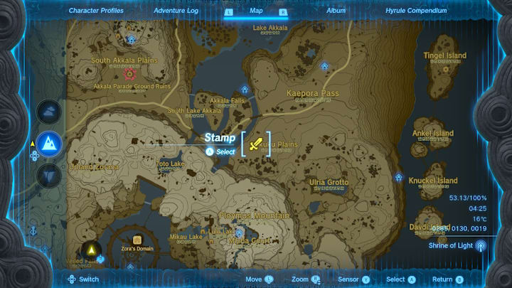 A map of Hyrule showing the location of a Lynel.