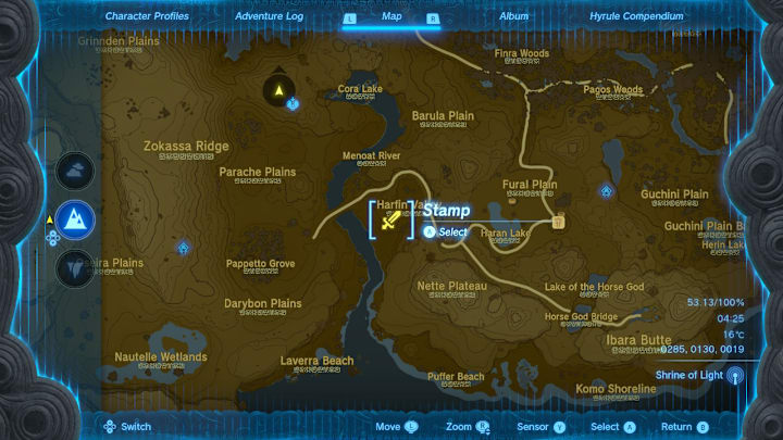 A map of Hyrule showing the location of a Lynel.