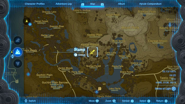 A map of Hyrule showing the location of a Lynel.