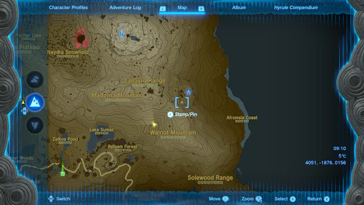 A map of Hyrule showing the location of the Barbarian Leg Wraps.
