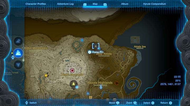 A map of Hyrule showing the location of the Fierce Deity Mask.