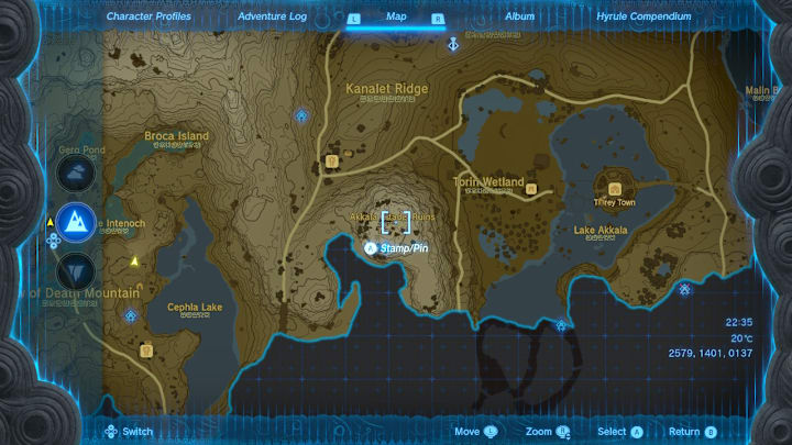 A map of Hyrule showing the location of the Fierce Diety Armor.