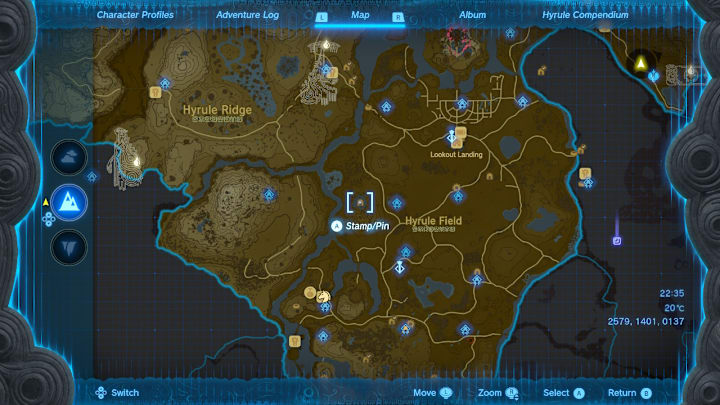 A map of Hyrule showing the location of the Fierce Deity Boots.
