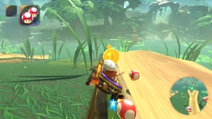 Daisy grinding a rail in Mario Kart World