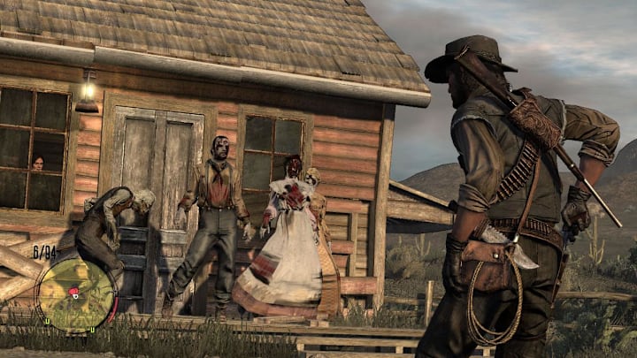 John Marston shooting at zombies.