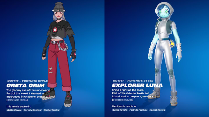 Two original skins. One in a cartoon style with a girl wearing black and red, the other of a blue-skinned girl
