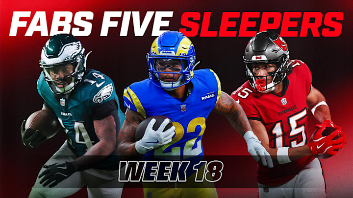 Kenneth Gainwell (left), Blake Corum (center) and Jalen McMillan (right) are all sleeper starts for fantasy football Week 18. Kenneth Gainwell (left), Blake Corum (center) and Jalen McMillan (right) are all sleeper starts for fantasy football Week 18.