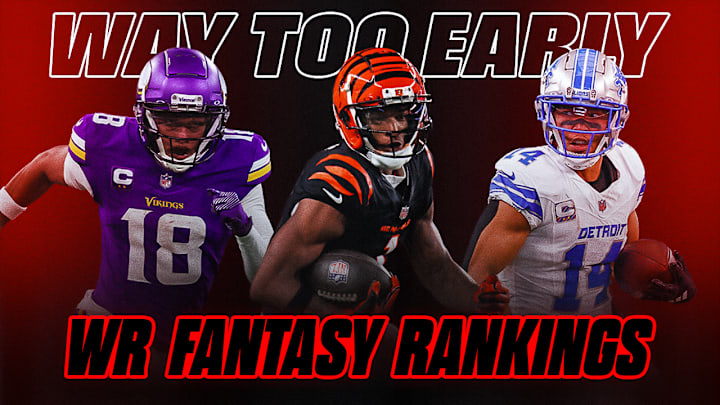 Justin Jefferson (left), Ja'Marr Chase (center) and Amon-Ra St. Brown (right) are all in the top five of Fabs' Fantasy Football Wide Receiver Rankings 2.0.