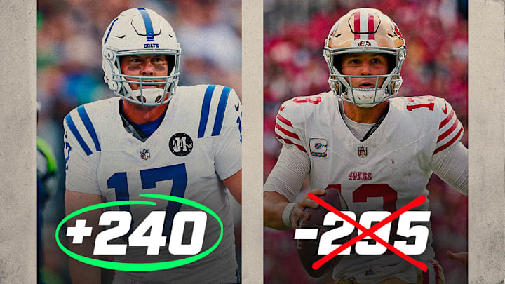 The Colts are +240 underdogs to the 49ers in Week 16. The Colts are +240 underdogs to the 49ers in Week 16.