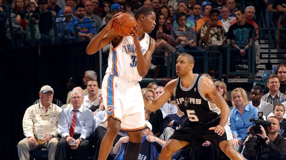 Kevin Durant guarded by coach Ime Udoka back in 2009. | Photo by Larry W. Smith / NBAE via Getty Images