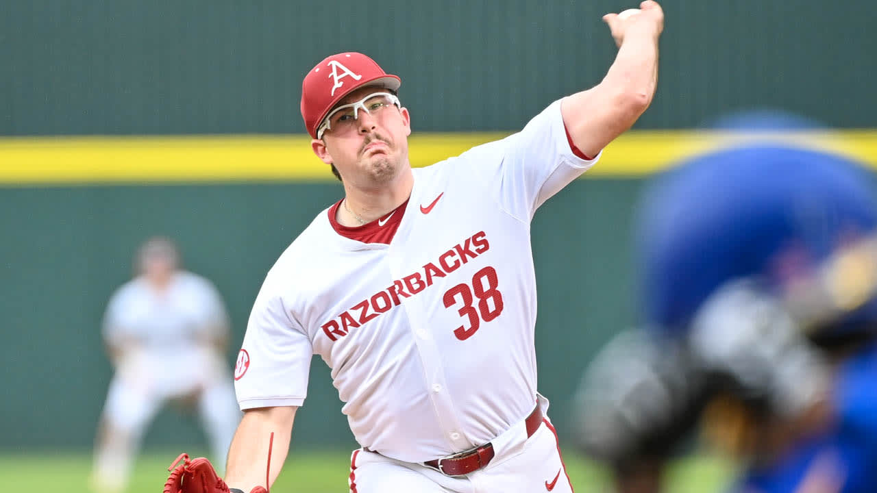Razorbacks pitcher Colin Fisher throws a pitch against San Jose State on Wednesday