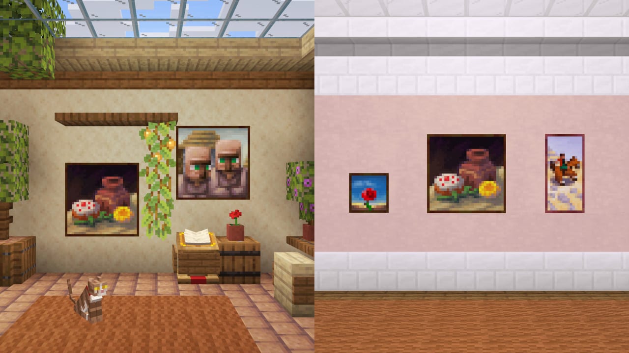 Minecraft's five new paintings hanging on walls