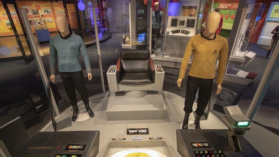 Enterprise bridge featuring original helm and navigation control console from \"Star Trek\" TV series, 1966-69.

Star Trek Enterprise bridge Children's Museum Indianapolis