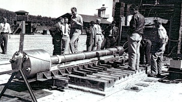 Manhattan Project scientists working on the Thin Man plutonium gun assembly.