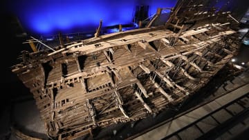 The preserved hull of the Tudor warship ‘Mary Rose.’