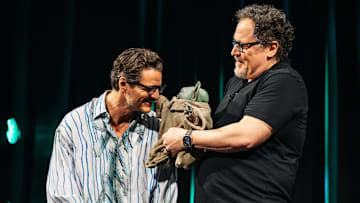 Star Wars Celebration Japan The Mandalorian and Grogu panel with Pedro Pascal and Jon Favreau with Grogu. Image Credit: StarWars.com