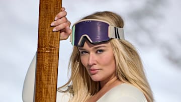Hunter McGrady was photographed by Derek Kettela in Switzerland. Swimsuit by Sienna Swim. Goggles by Blenders.