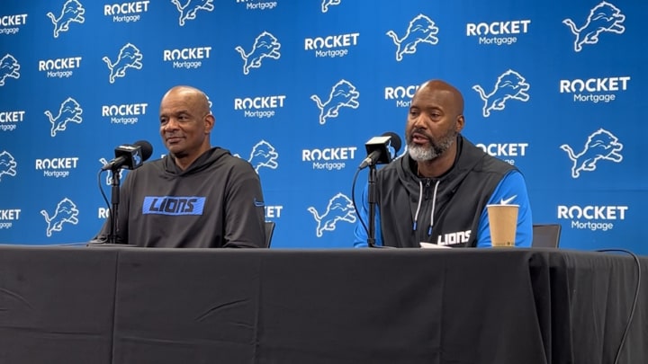 Detroit Lions general manager Brad Holmes and assistant general manager Ray Agnew 