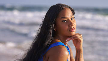 Jordan Chiles was photographed by Ben Horton at The Boca Raton. Swimsuit by Andi Bagus.