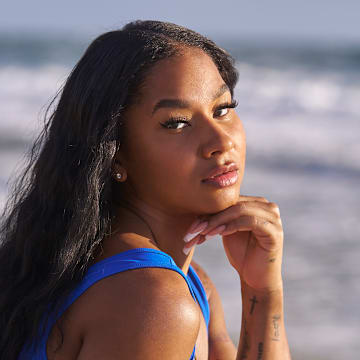 Jordan Chiles was photographed by Ben Horton at The Boca Raton. Swimsuit by Andi Bagus.