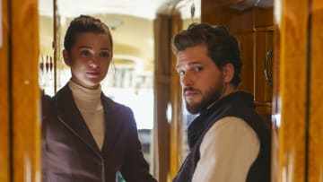 Marisa Abela as Yasmin and Kit Harington as Henry in Industry season 3 episode 3