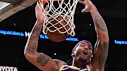 Jan 9, 2019; Los Angeles, CA, USA; Los Angeles Lakers forward Michael Beasley (11) dunks the ball against the Detroit Pistons during the second half at the Staples Center. Mandatory Credit: Kirby Lee-Imagn Images