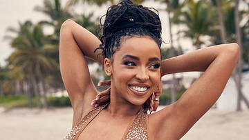 Tinashe was photographed by James Macari in Hollywood, Fla. Swimsuit by d.bleu.dazzled.