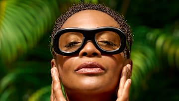 Roshumba Williams was photographed by Yu Tsai in Jamaica. Sunglasses by Poppy Lissiman.