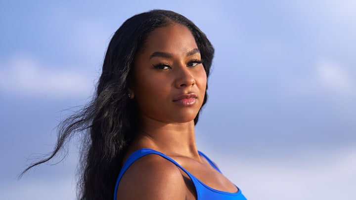 Jordan Chiles was photographed by Ben Horton at The Boca Raton. Swimsuit by Andi Bagus. Jordan Chiles was photographed by Ben Horton at The Boca Raton. Swimsuit by Andi Bagus.