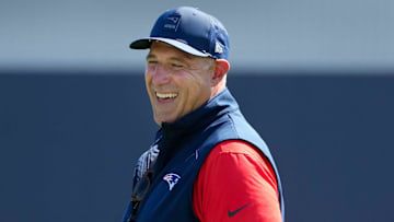 Patriots head coach Mike Vrabel at opening day of the New England Patriots training camp on July 23, 2025, at Gillette Stadium in Foxboro, Massachusetts.