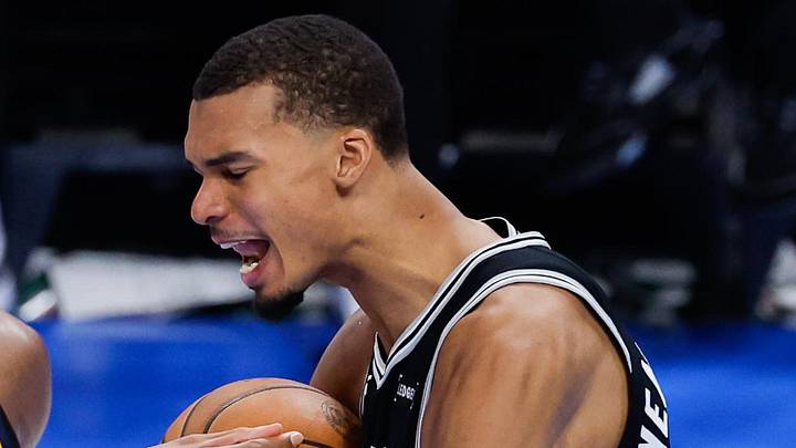 May 18, 2026; Oklahoma City, Oklahoma, USA; San Antonio Spurs center Victor Wembanyama (1) reacts in double overtime against the Oklahoma City Thunder during game one of the western conference finals for the 2026 NBA playoffs at Paycom Center. Mandatory Credit: Alonzo Adams-Imagn Images